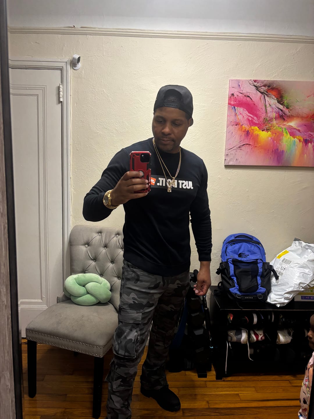 Customer photo review of Vortex Cargo Stacked Denim Jeans (Black Camo)