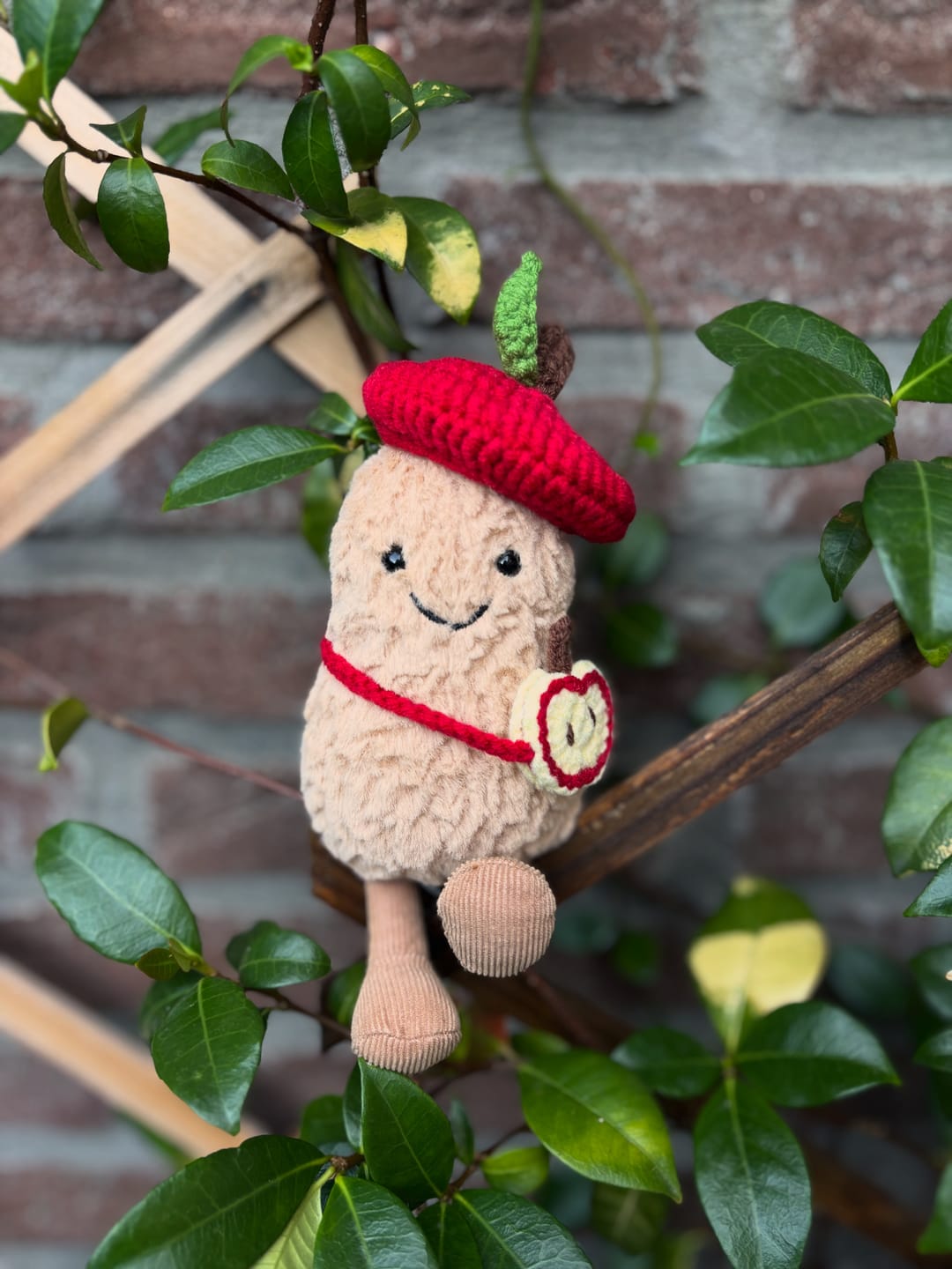 Customer photo review of Crochet Apple Hat & Apple Slice Crossbody Bag Set | Fits 15cm Jellycat Plush (Custom Sizes Available) | Cute Stuffed Animal Outfit