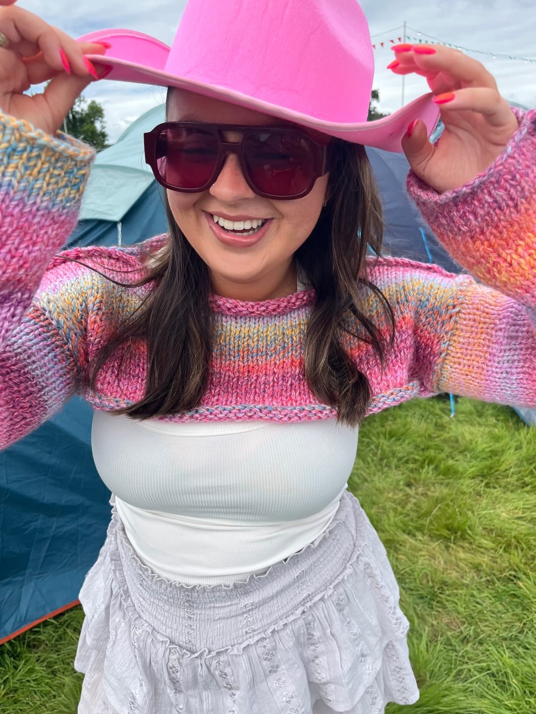 Customer photo review of Pink & Orange chunky shrug