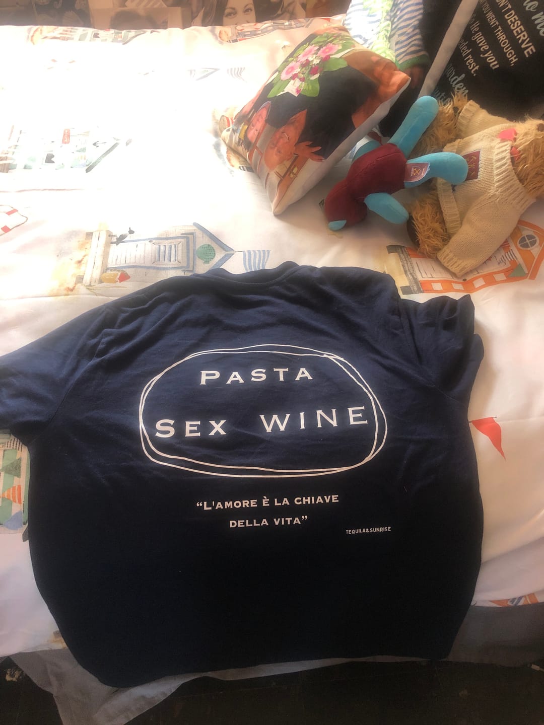 Customer photo review of The Pasta & Sex & Wine Organic T-shirt