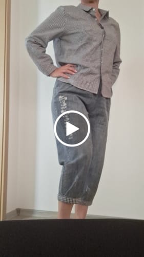 Customer video review of Women Spring Retro Flower Embroidery Denim Harem Pants
