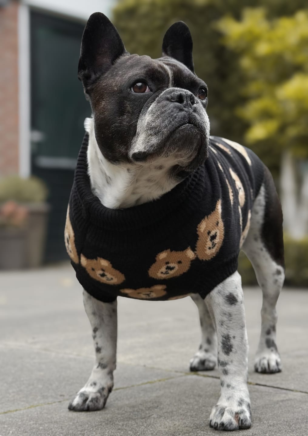 Customer photo review of Broken Teddy Bear Knit Dog Sweater - Black