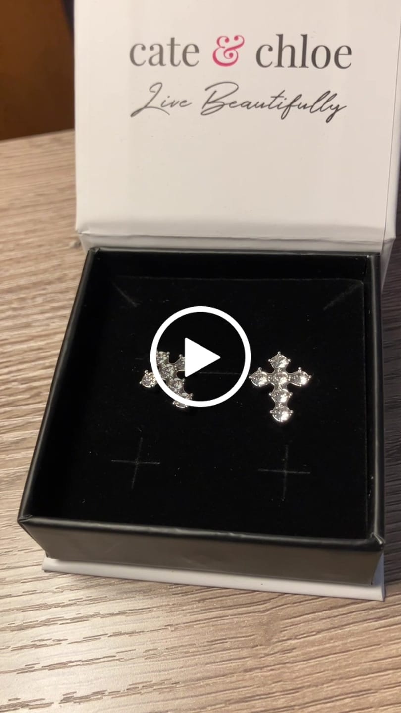 Customer video review of Marissa 18k White Gold Plated Cross Stud Earrings with Swarovski Crystals