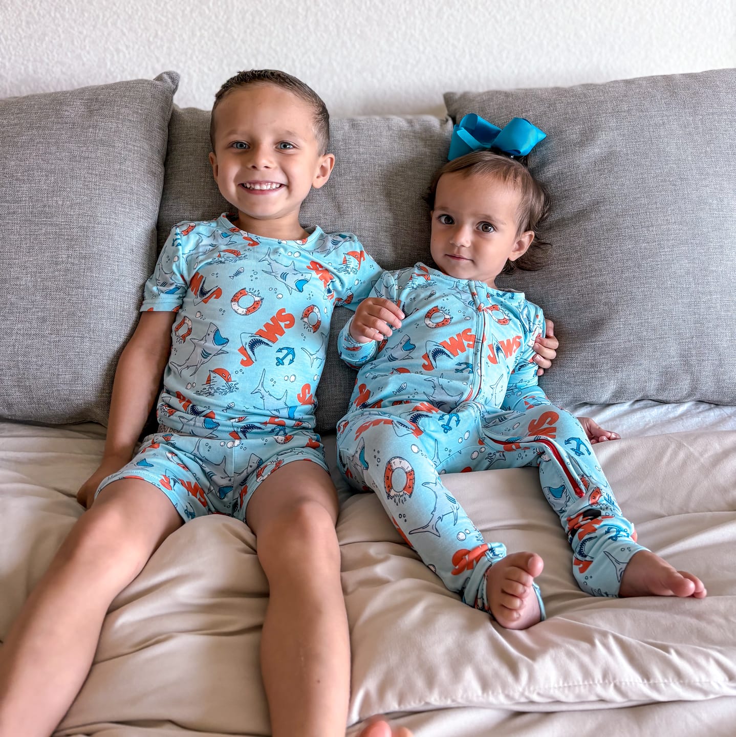 Customer photo review of JAWS Bamboo Kids Pajama Short Set