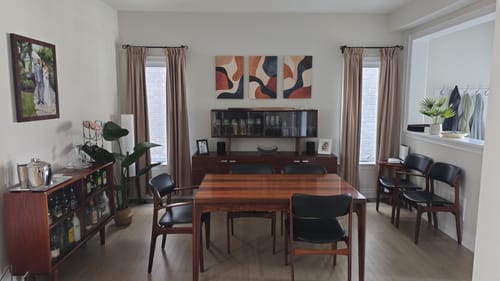 Customer photo review of 3 Piece Mid Century Modern Abstract Earth Tones Brown Cream Navy Framed Wall Art