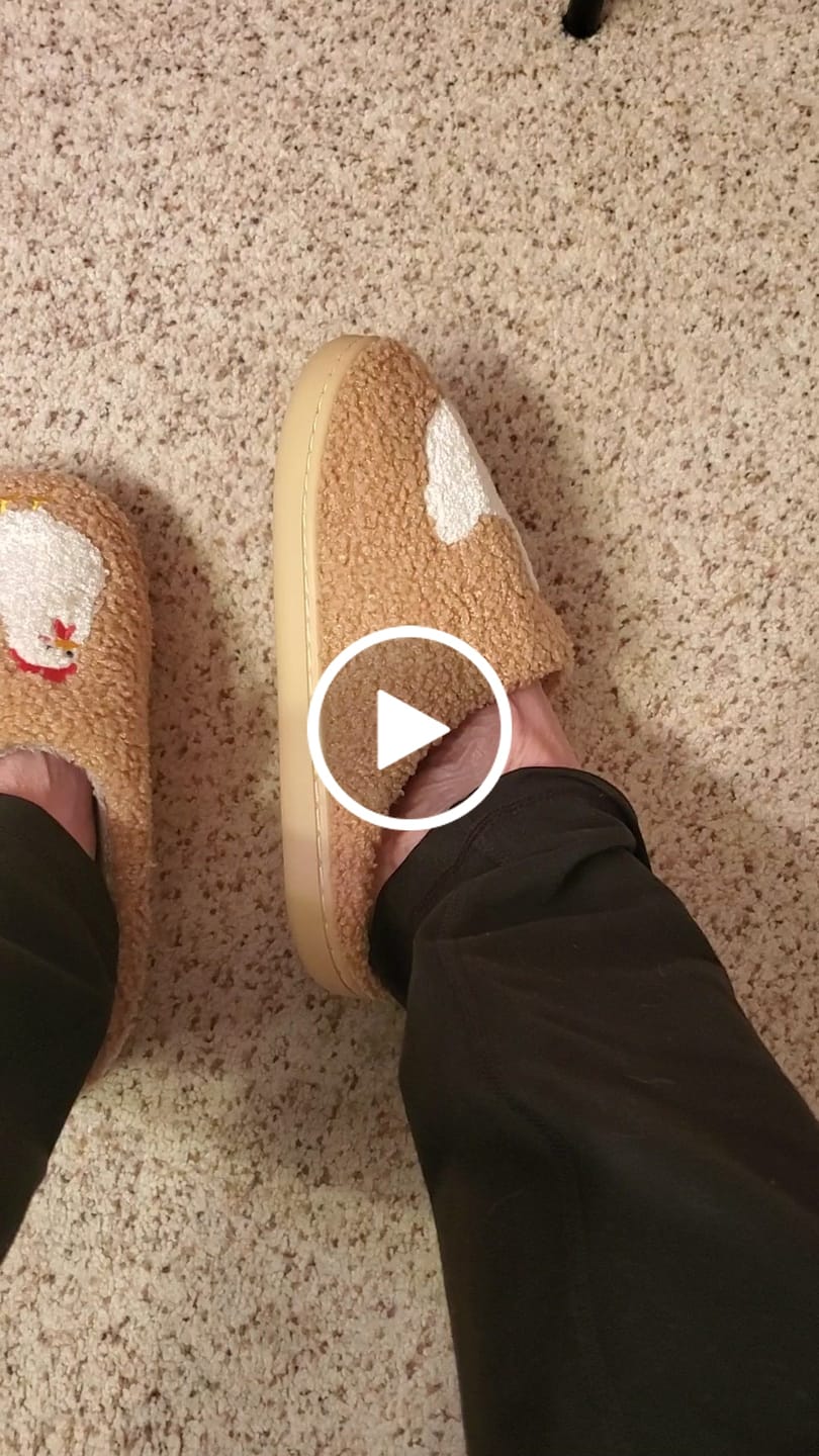 Customer video review of Brown Fuzzy Chicken Slippers - Adult