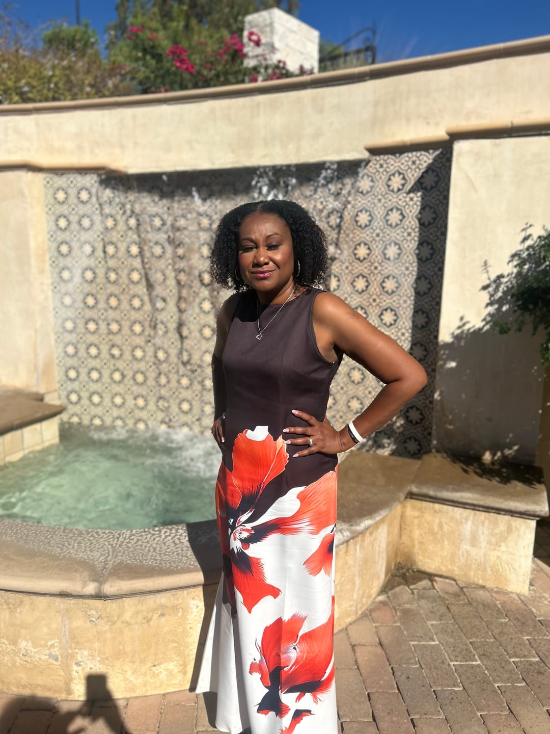 Customer photo review of Skinny Sleeveless Flower Print Round-Neck Maxi Dresses