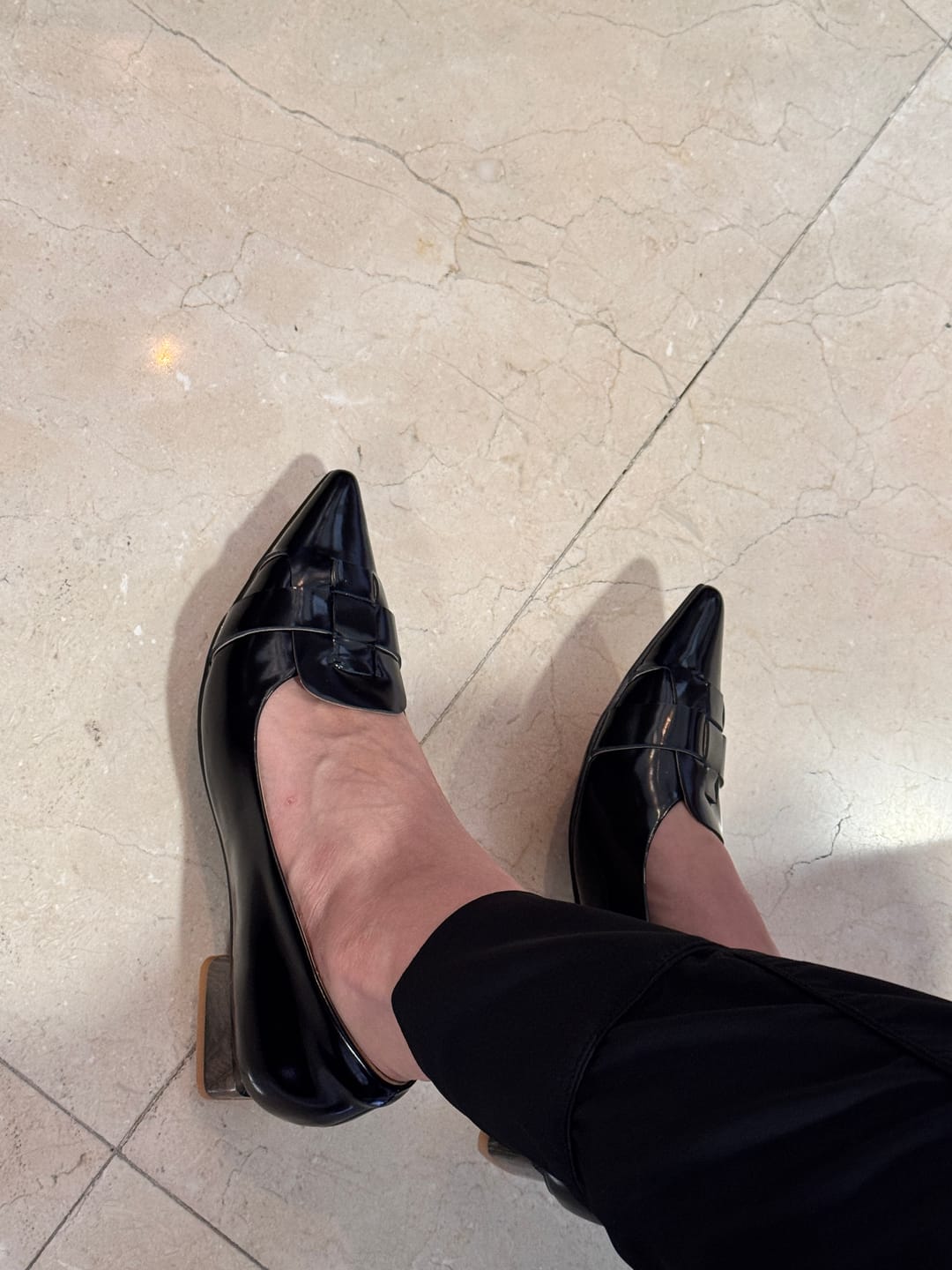 Customer photo review of Pointed Film-Coated Marble Pumps