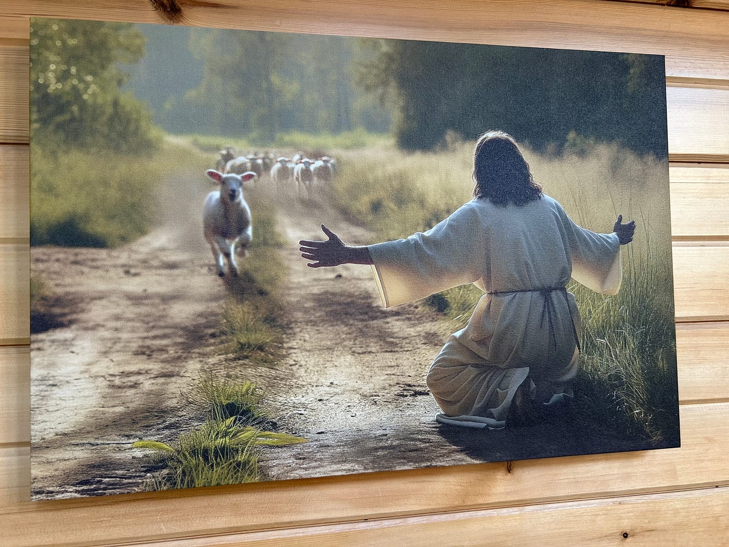Customer photo review of Lamb Runs to Jesus Wall Art Canvas