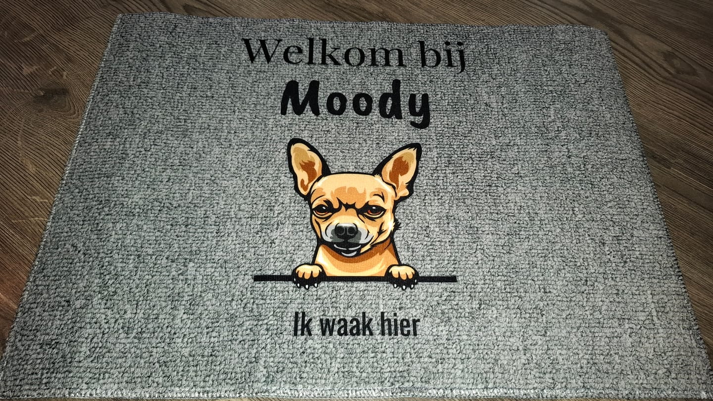 Customer photo review of Welkom bij - Gepersonaliseerde huisdier deurmat
