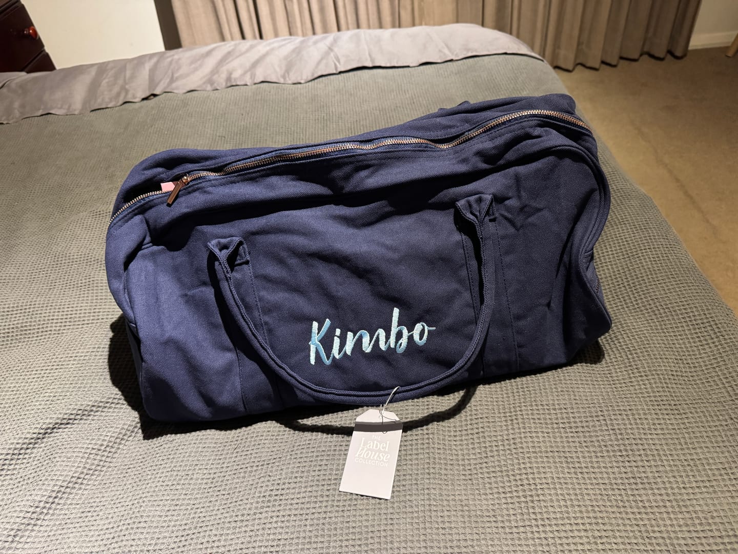 Customer photo review of Navy Personalised Duffle Bag