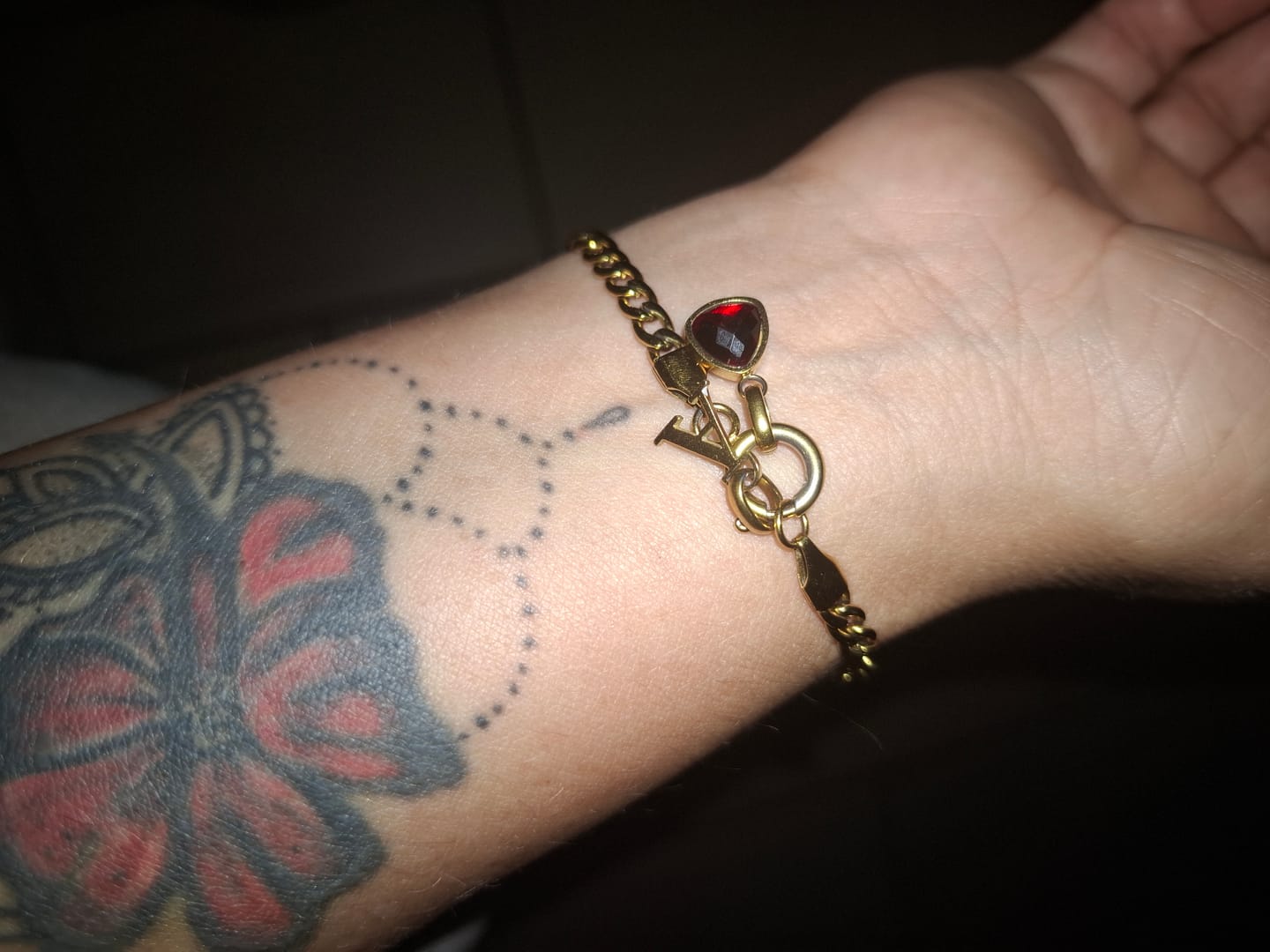Customer photo review of Letter & birthstone bracelet gold
