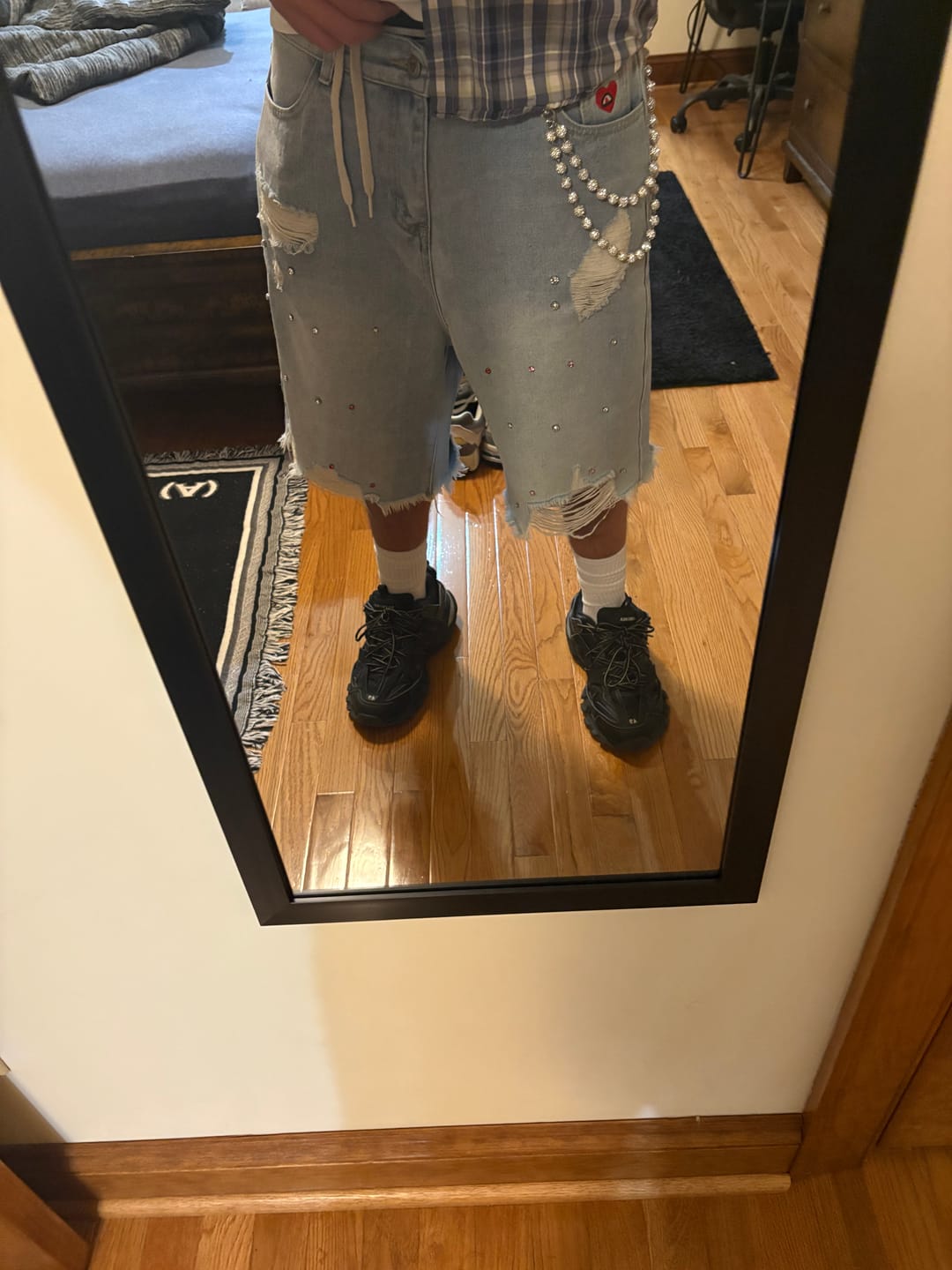 Customer photo review of Aelfric Eden Rhinestone Application Jorts