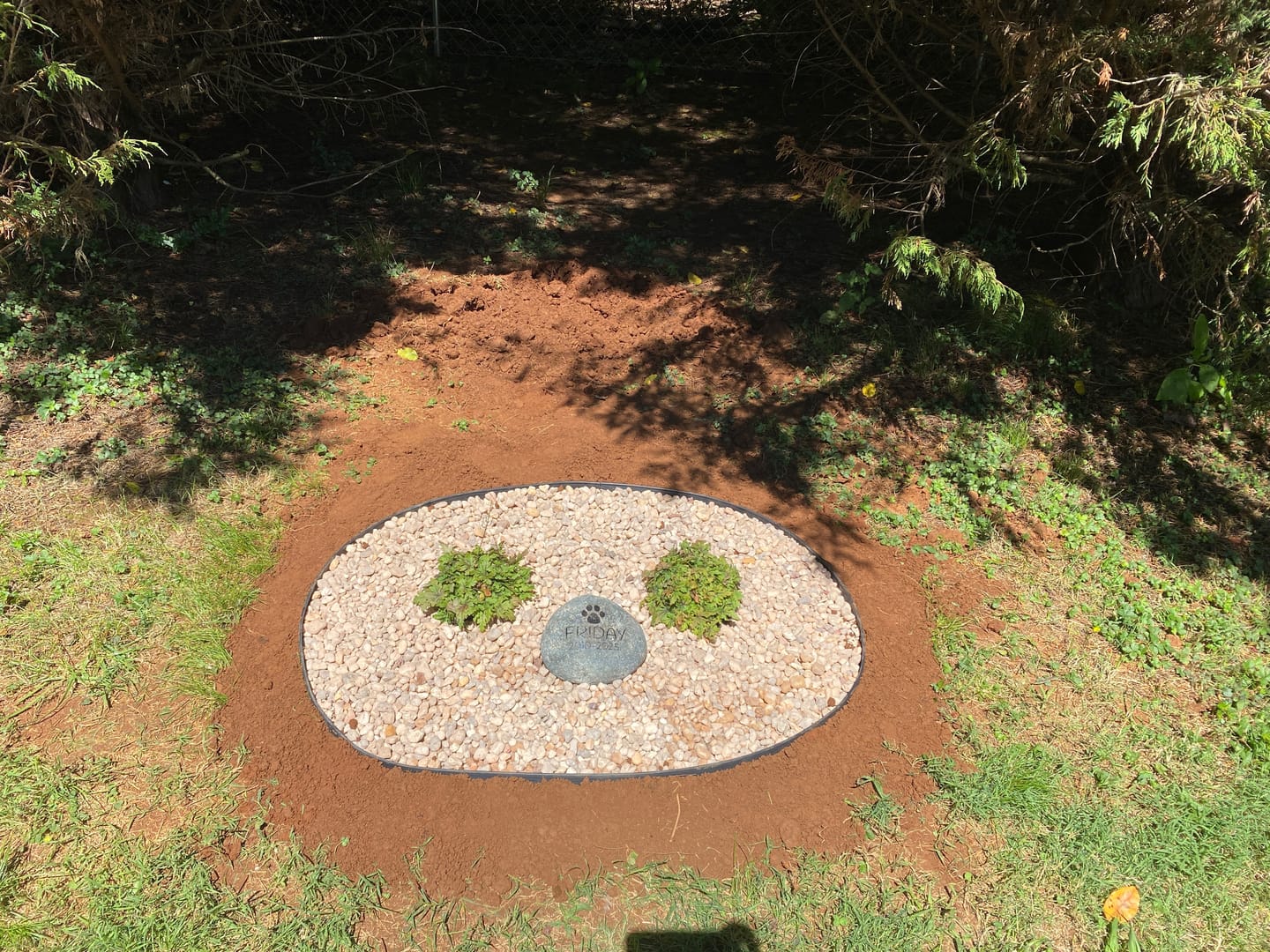 Customer photo review of Dog headstones Grave Marker Custom Engraved Pet Memorial River Rock Stone Heart Paw Print