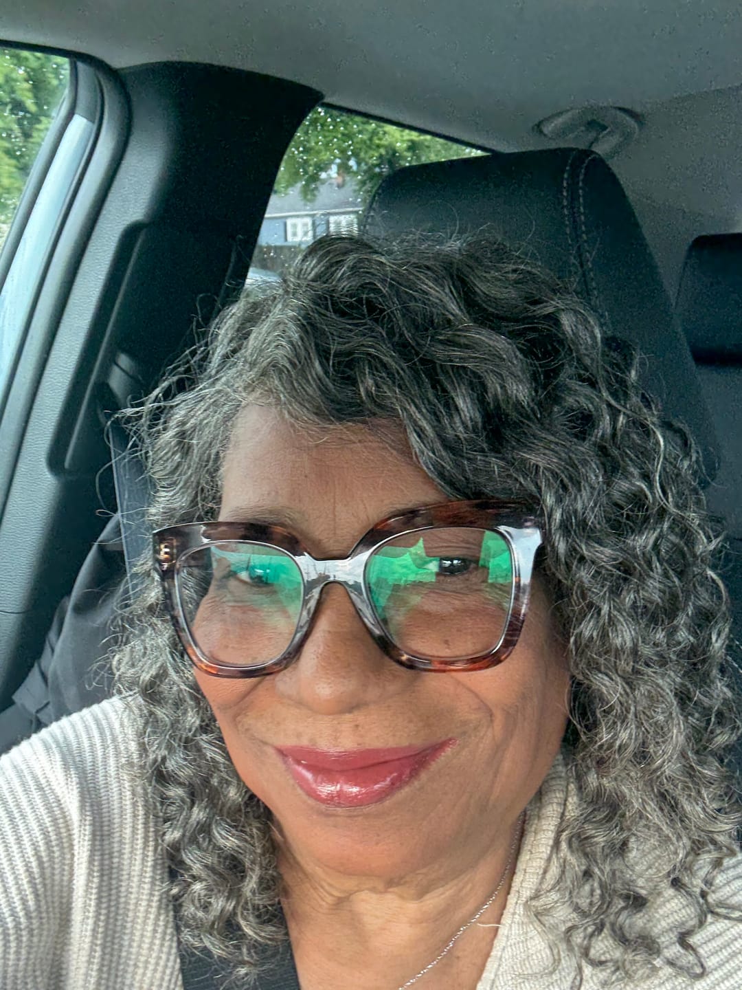 Customer photo review of Luvwin 13x4 Salt And Pepper Wand Curly Glueless Gray Color Pre-Cut Lace Wig