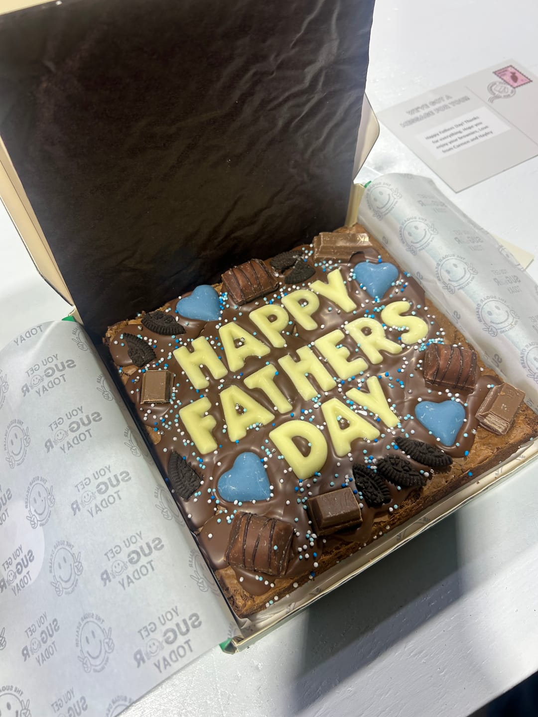 Customer photo review of Custom message fathers day brownie