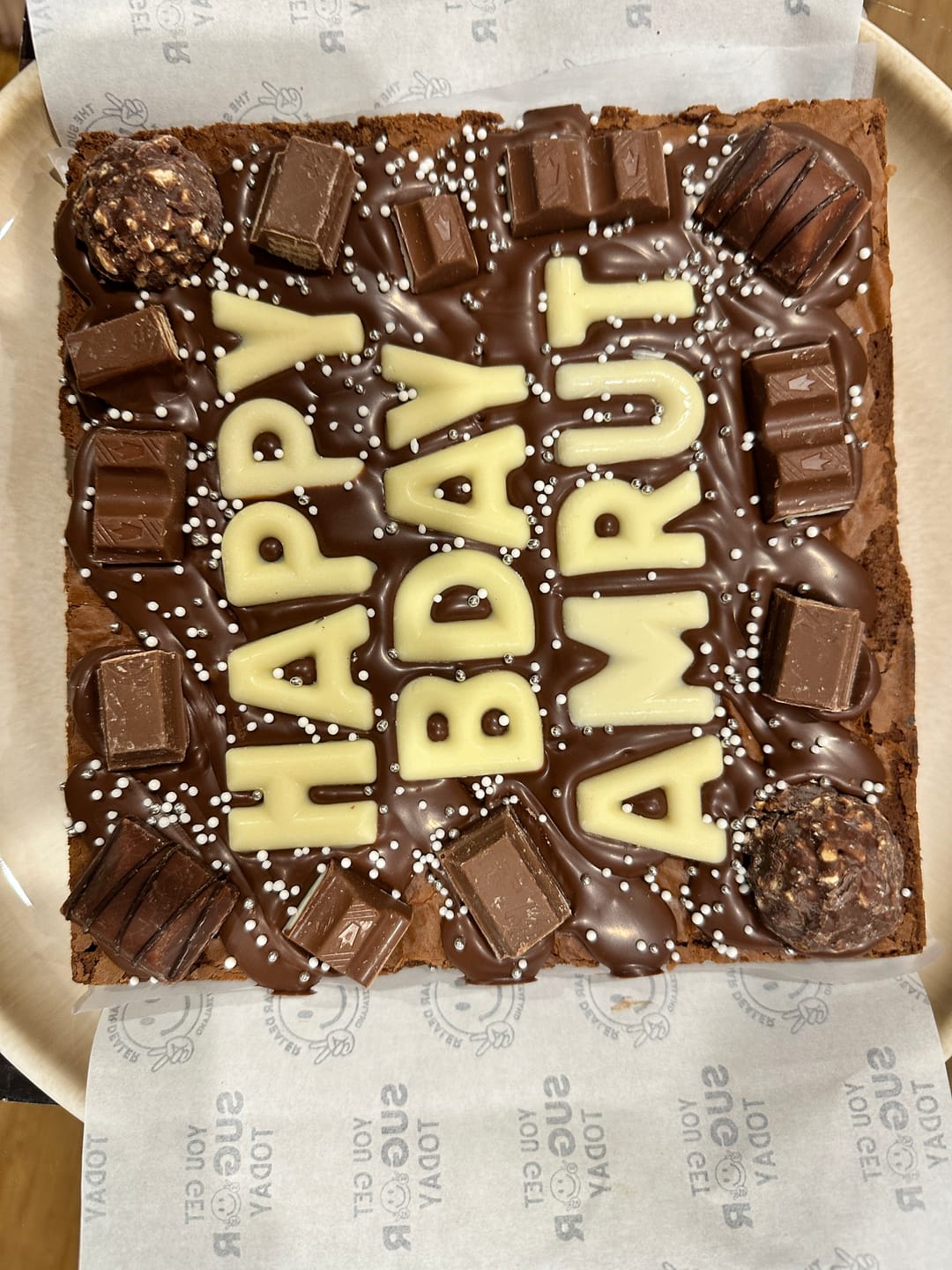 Customer photo review of Custom message chocolate fiend brownie