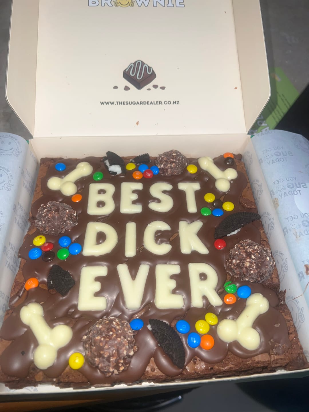 Customer photo review of Custom message dick brownie