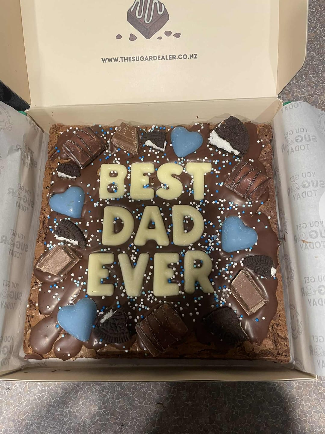 Customer photo review of Custom message fathers day brownie