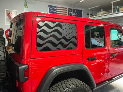 Customer photo review of Weaving Flag Rear window Graphic (4 door) (Both Sides)