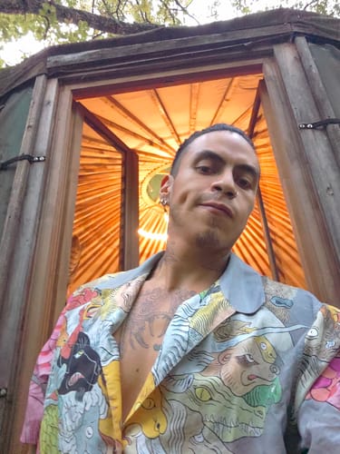 Customer photo review of KARAKU×Ayako Ishiguro "Hundred-headed Fish" Ukiyo-e Style Tencel Aloha Shirt