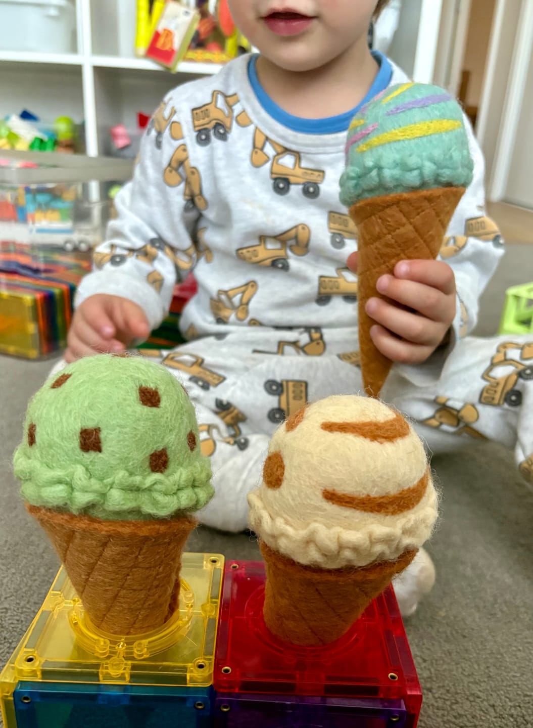 Customer photo review of Felt Ice Cream Set - Waffle Cones and 9 Ice Cream Scoops