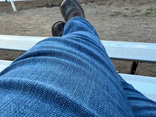 Customer photo review of Judy Blue Mid-Rise Vintage Wash Flare Jeans w/ Destroy Fray Hem