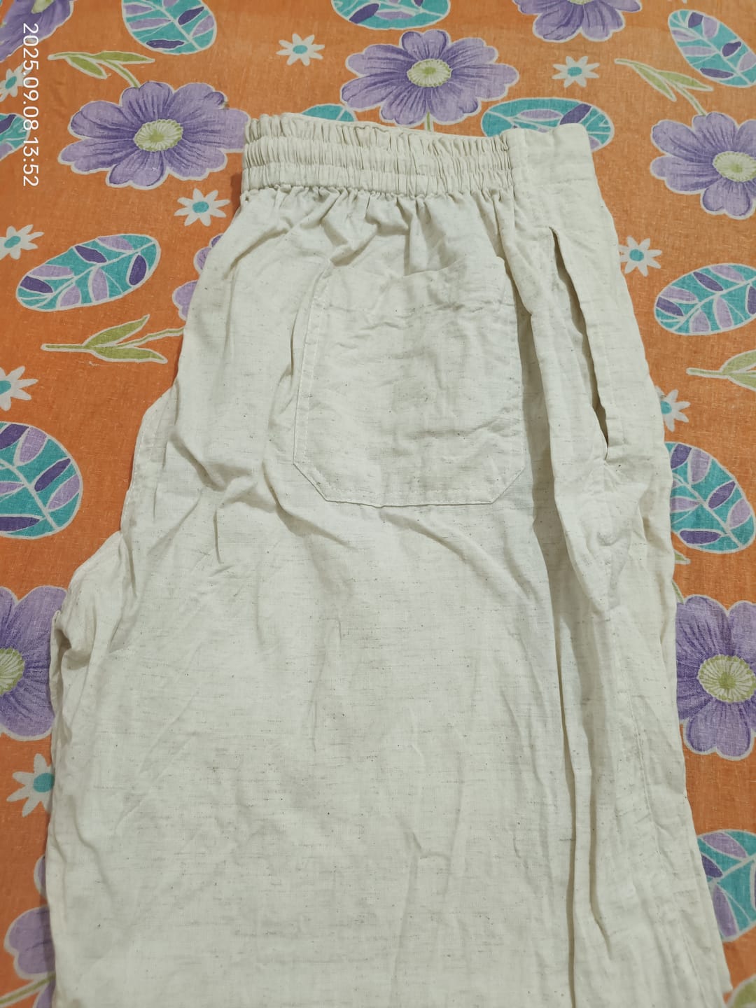 Customer photo review of Women Ecru Airy Linen Straight Pants