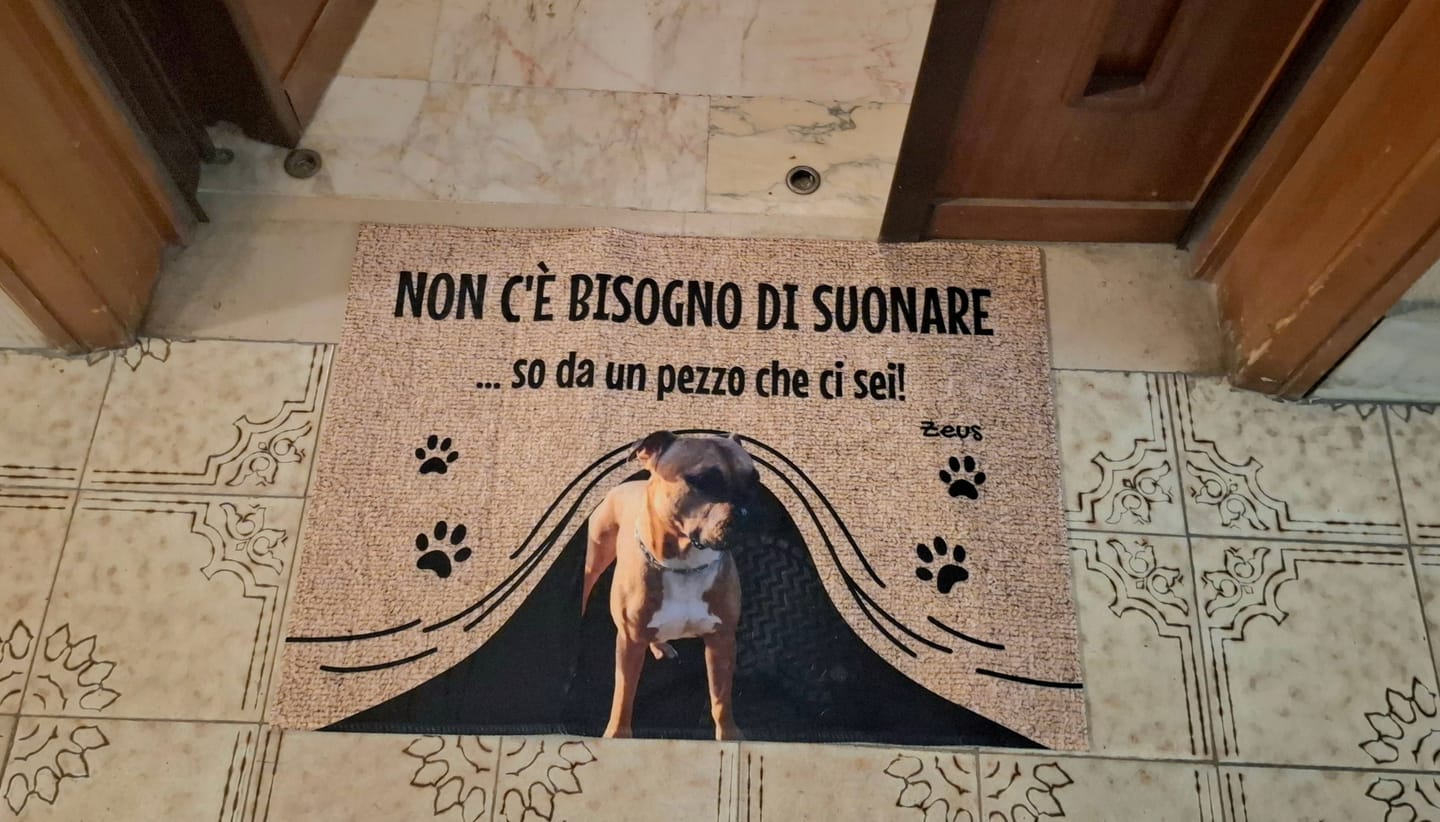 Customer photo review of Non c'è bisogno di suonare - Zerbino personalizzato
