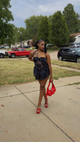 Customer photo review of Sable Velvet Mesh Burnout Mini Dress
