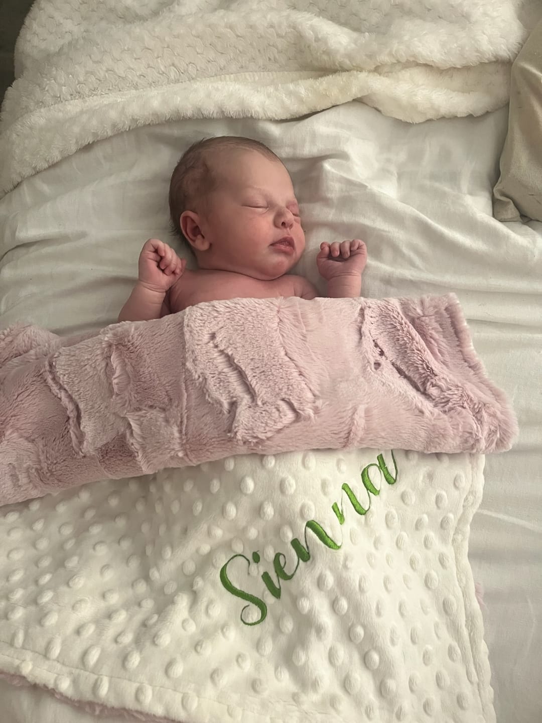 Customer photo review of Rosewater Pink Hide Minky Baby Blanket - Personalized