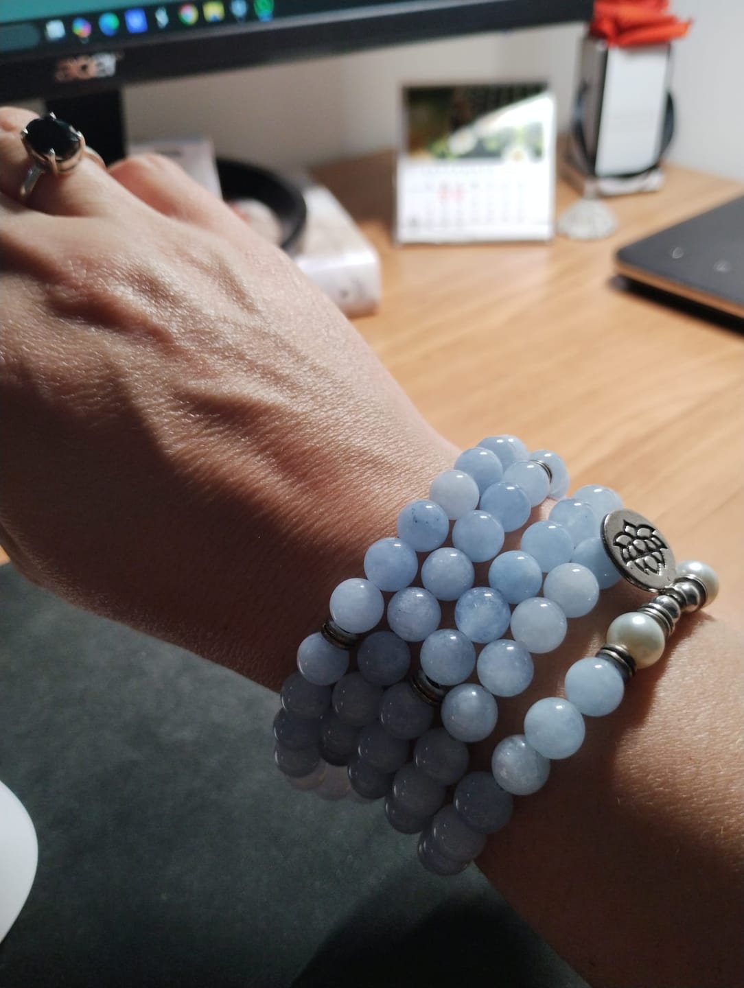 Customer photo review of Buddha Stones 108 Mala Beads Aquamarine Healing Bracelet
