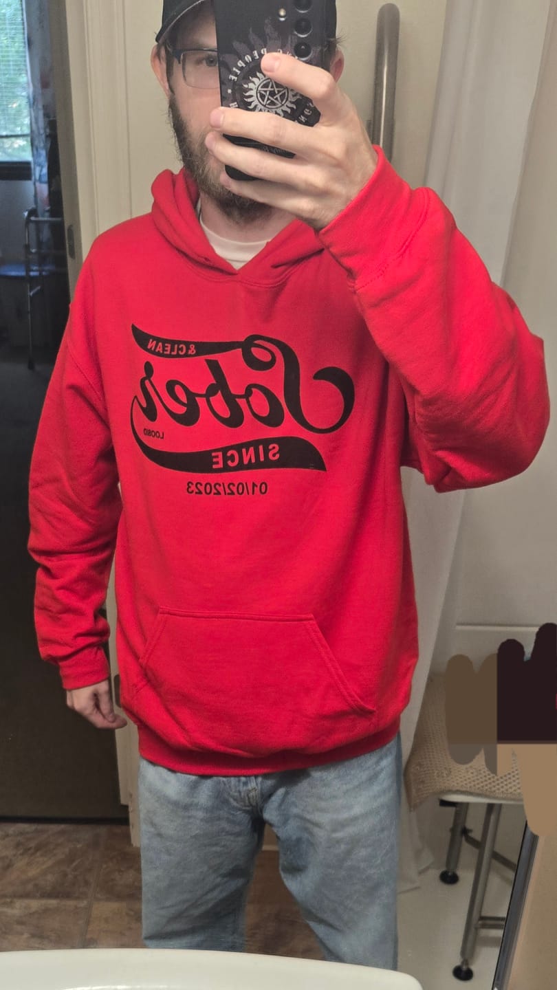 Customer photo review of Recovery Hoodie | Sober Since Unisex Hoodie with Custom Sobriety Date