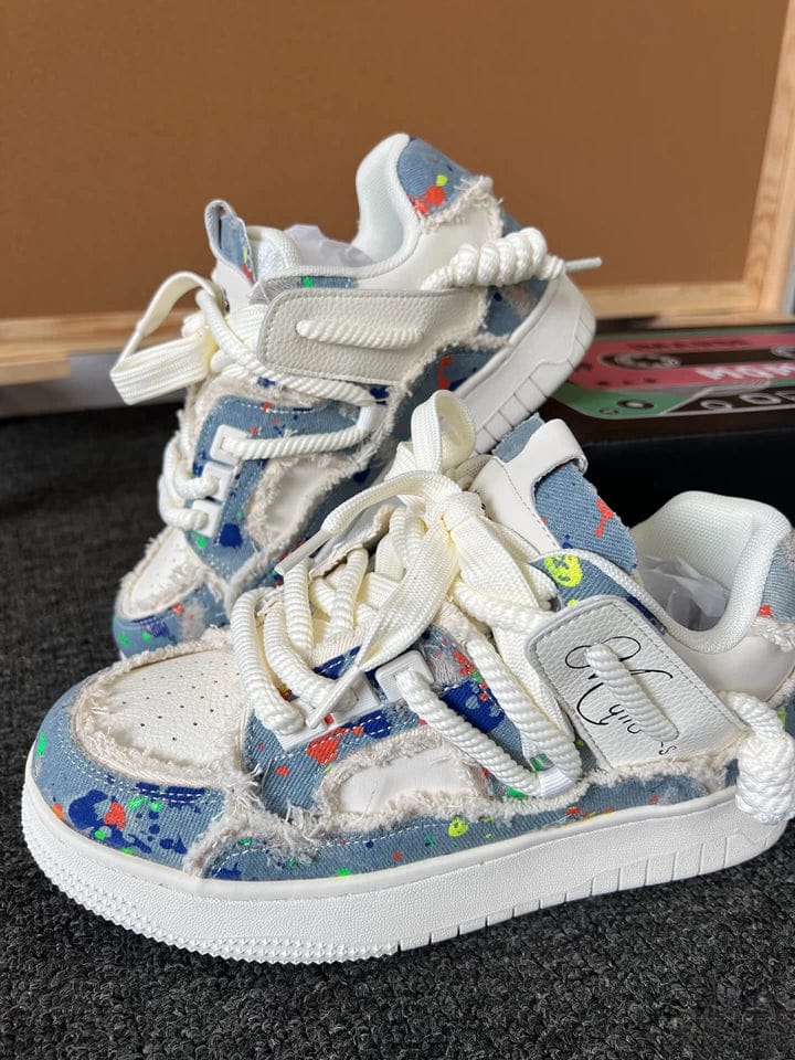 Customer photo review of Rubber Sole Contrast Color Destruction Tassel Sneakers - 2356