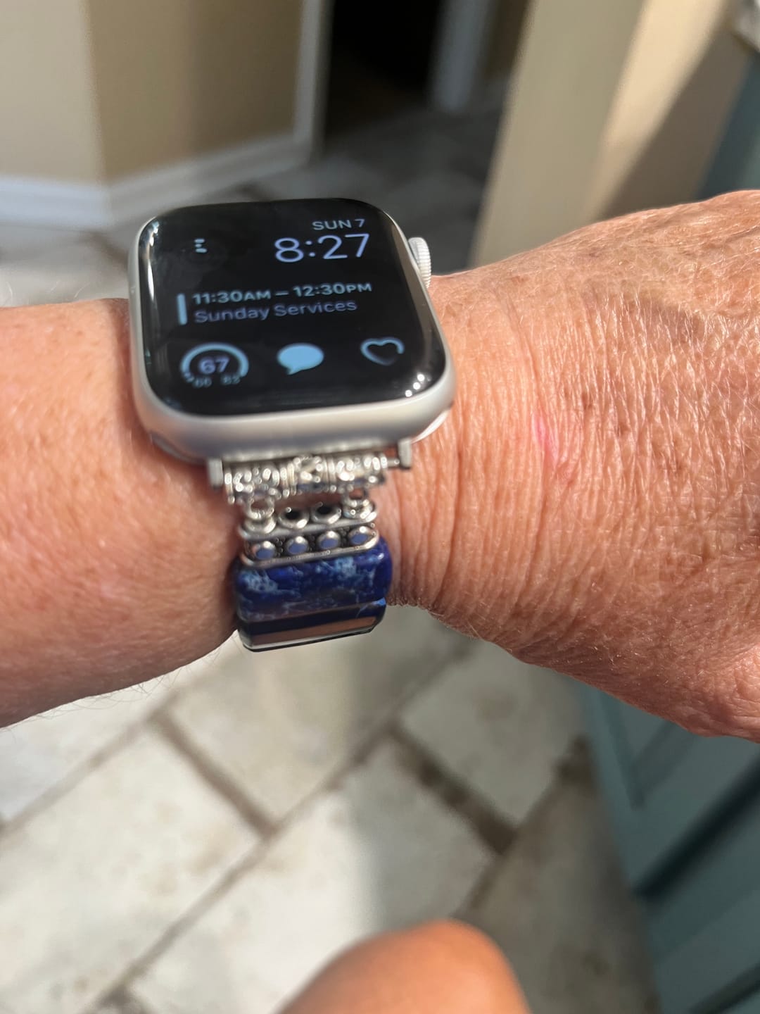 Customer photo review of Dark Navy Tibetan Jasper Stretch Apple Watch Strap