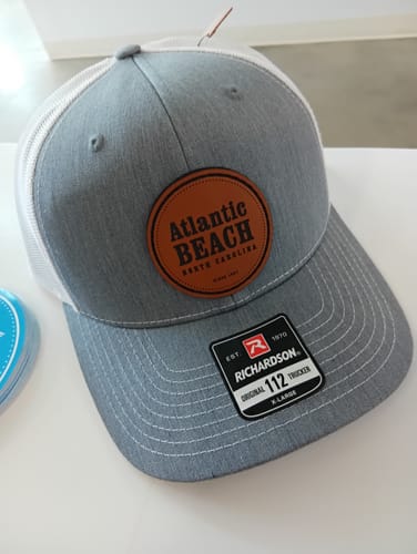 Customer photo review of Richardson 112 Genuine Leather Patch Hats Laser Engraved