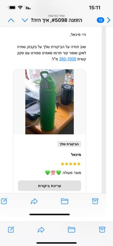 Customer photo review of בקבוק שתיה לאקן שומר קור תרמו סאמיט ספורט עם פקק קשית 350-1000 מ"ל