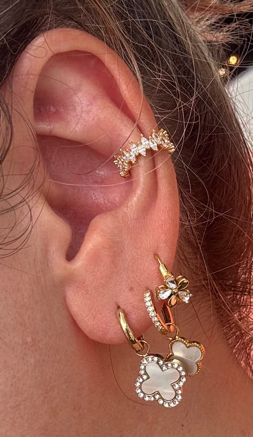 Customer photo review of Pave Perlmutt Lucky Leaf Ohrringe 14K Vergoldet