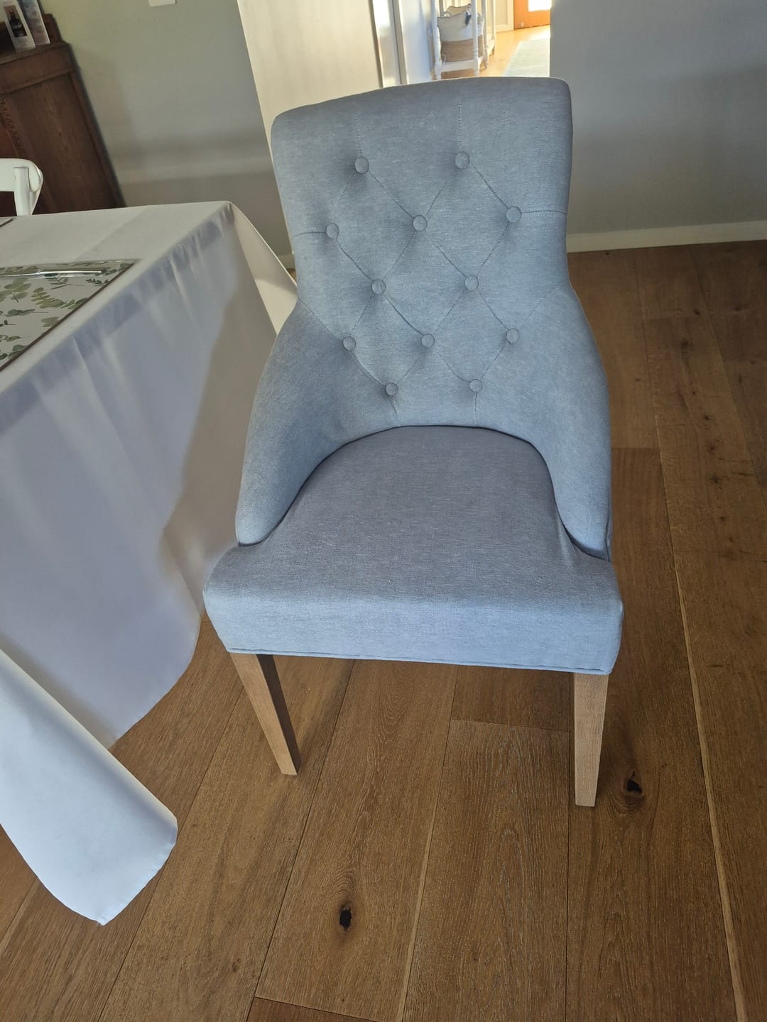 Customer photo review of Leopold Upholstered Linen Dining Chair