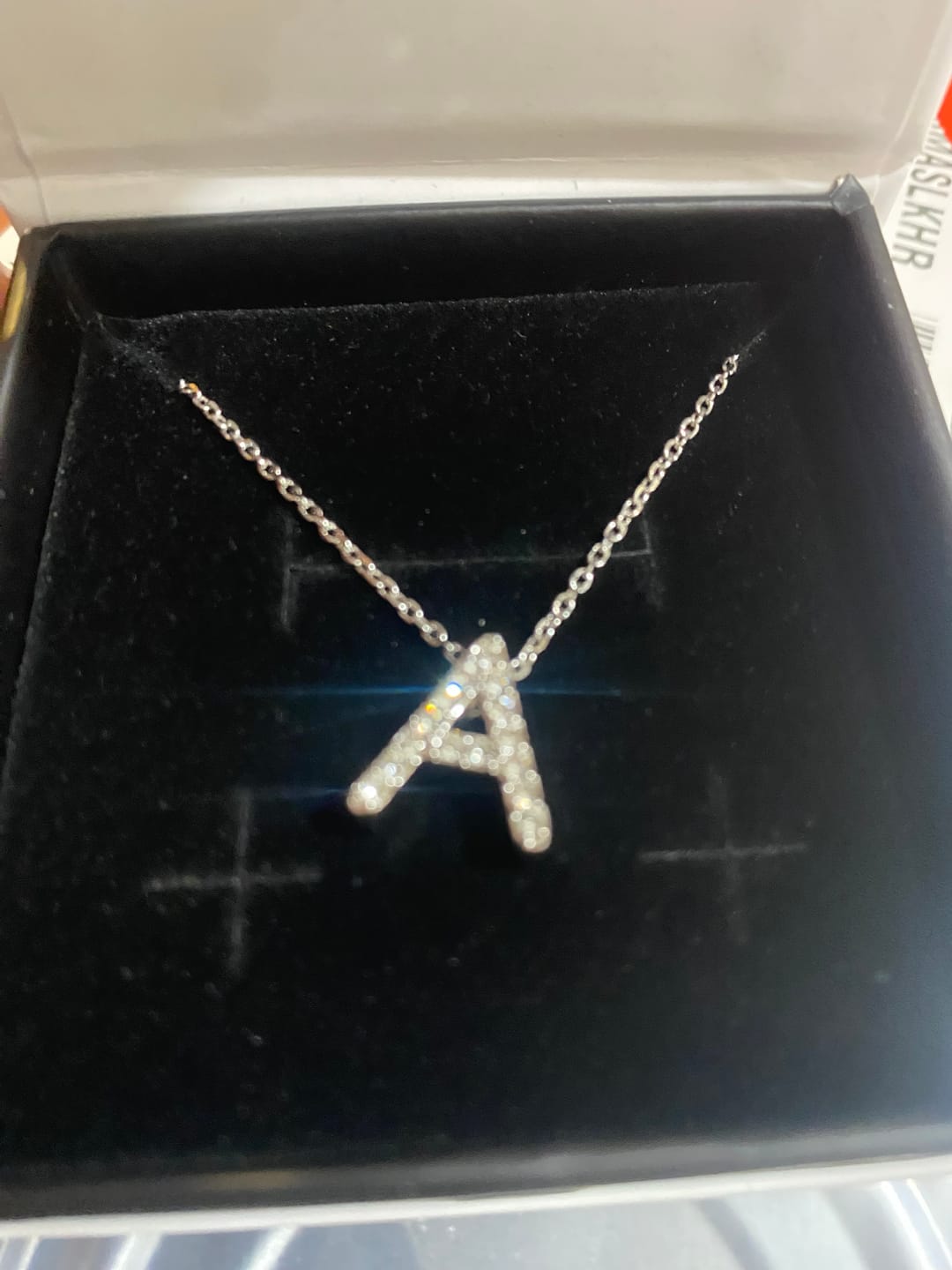 Customer photo review of Ethereal Collection 18k White Gold Plated Initial Letter Pendant Necklace with Swarovski Crystals