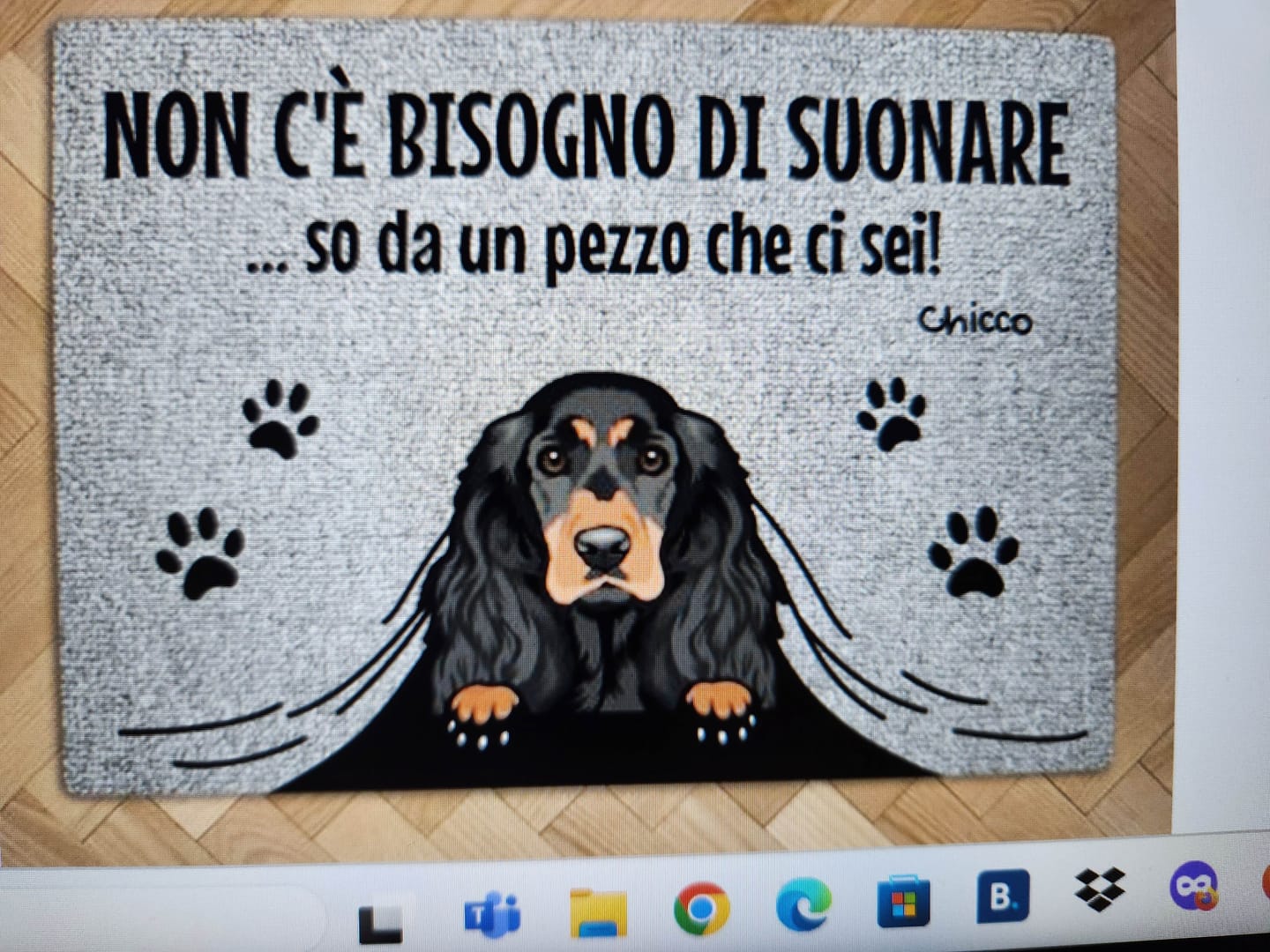 Customer photo review of Non c'è bisogno di suonare - Zerbino personalizzato