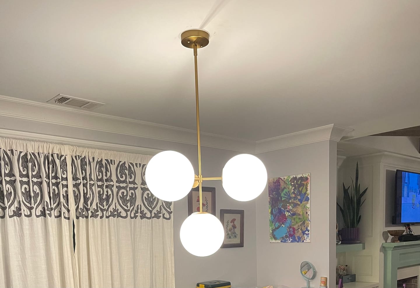 Customer photo review of 4-Light Opal Glass Globe Sputnik Semi Flush Chandelier