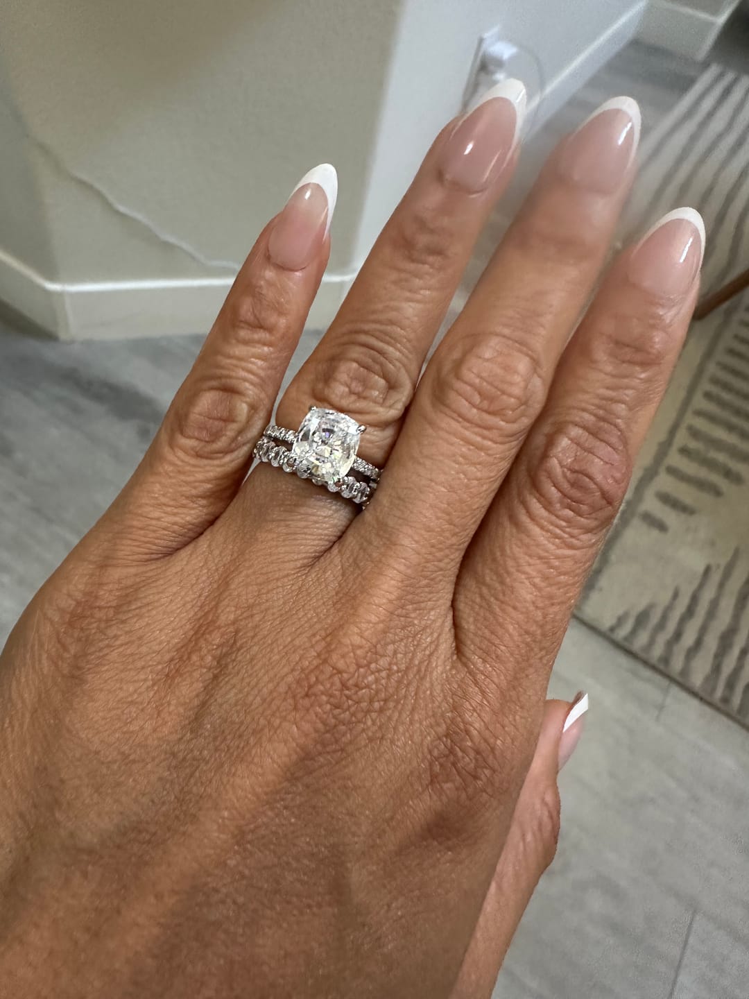 Customer photo review of S925 3.0Ct Cushion Cut Engagement Ring In Sterling Silver