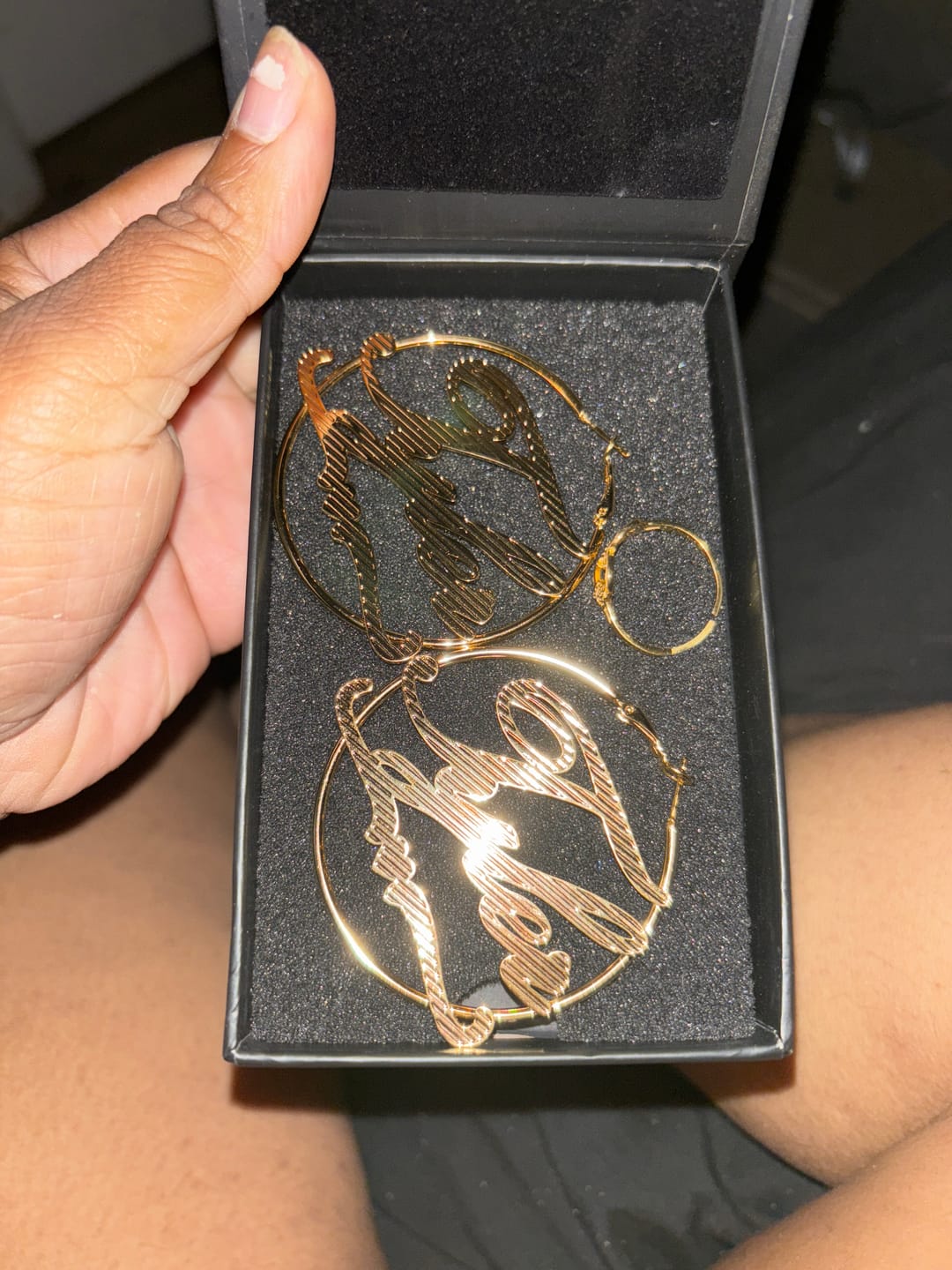 Customer photo review of Classic Heart Name Hoop Earrings