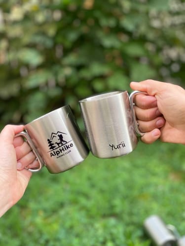 Customer photo review of TassenExpress - Karabiner Edelstahl-Tasse mit Logo Groß 325ml