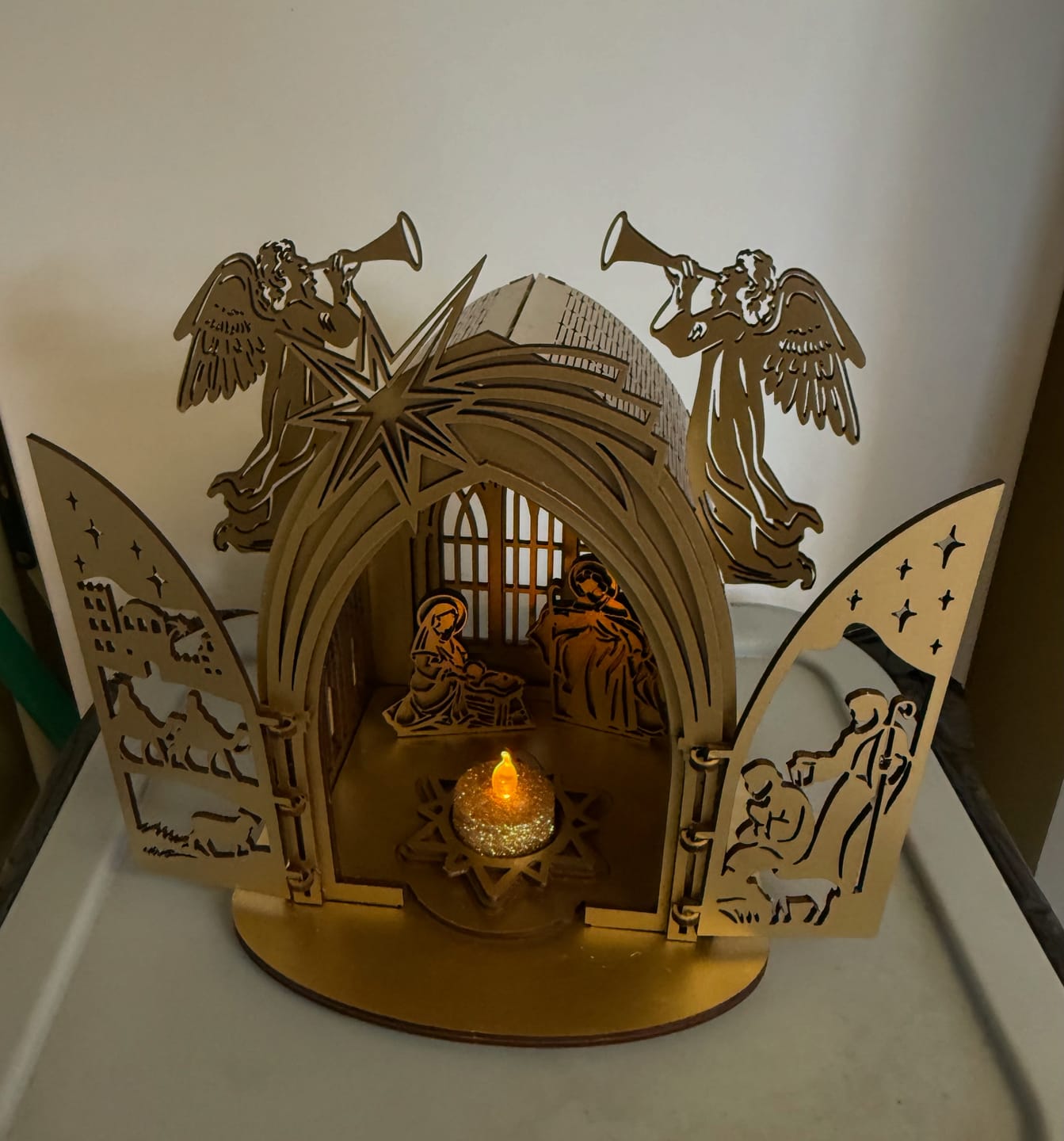 Customer photo review of Nativity scene miniatures candle holder laser cut svg file