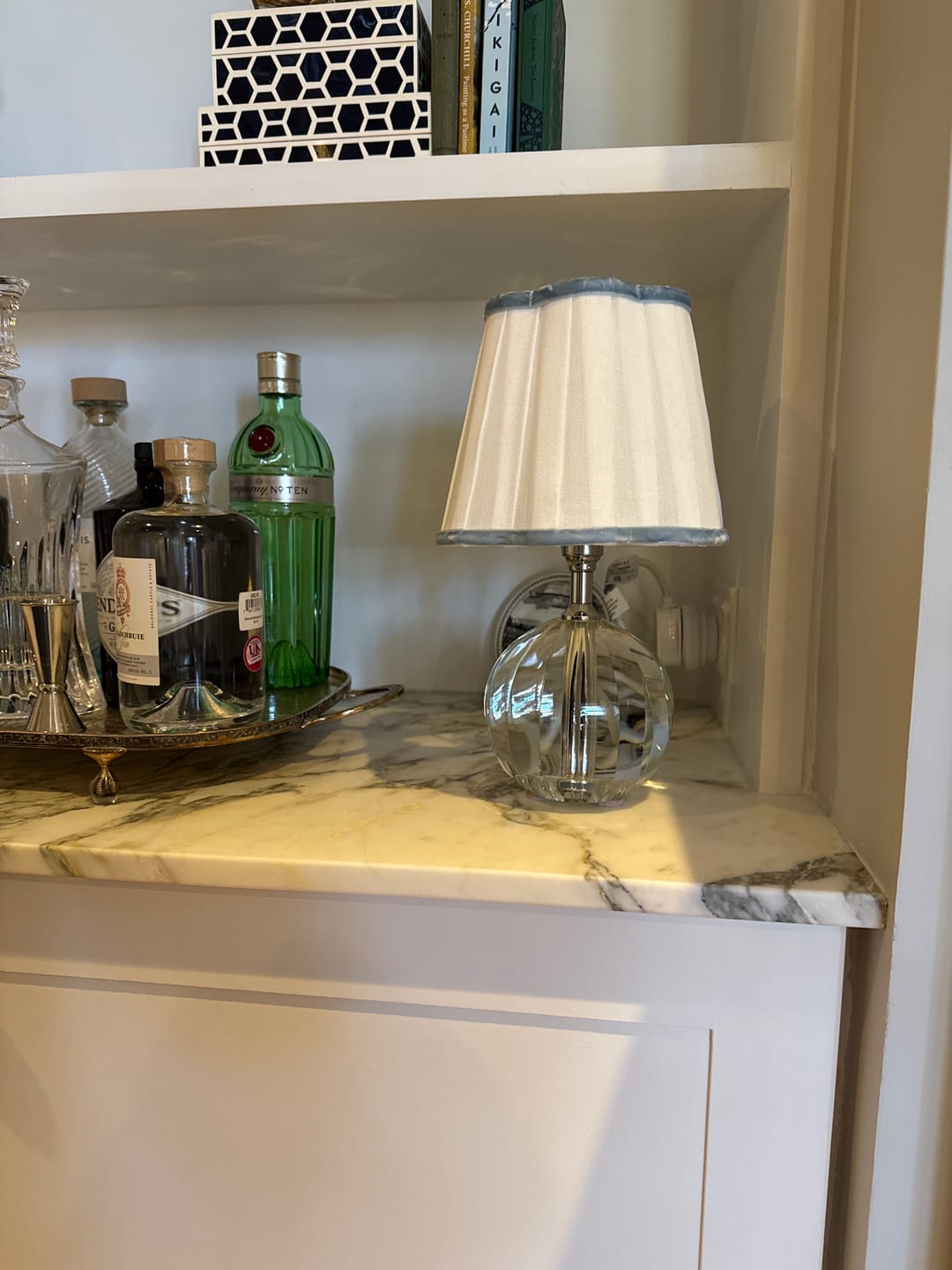 Customer photo review of Blue Velvet Trim Scallop Lamp Shade