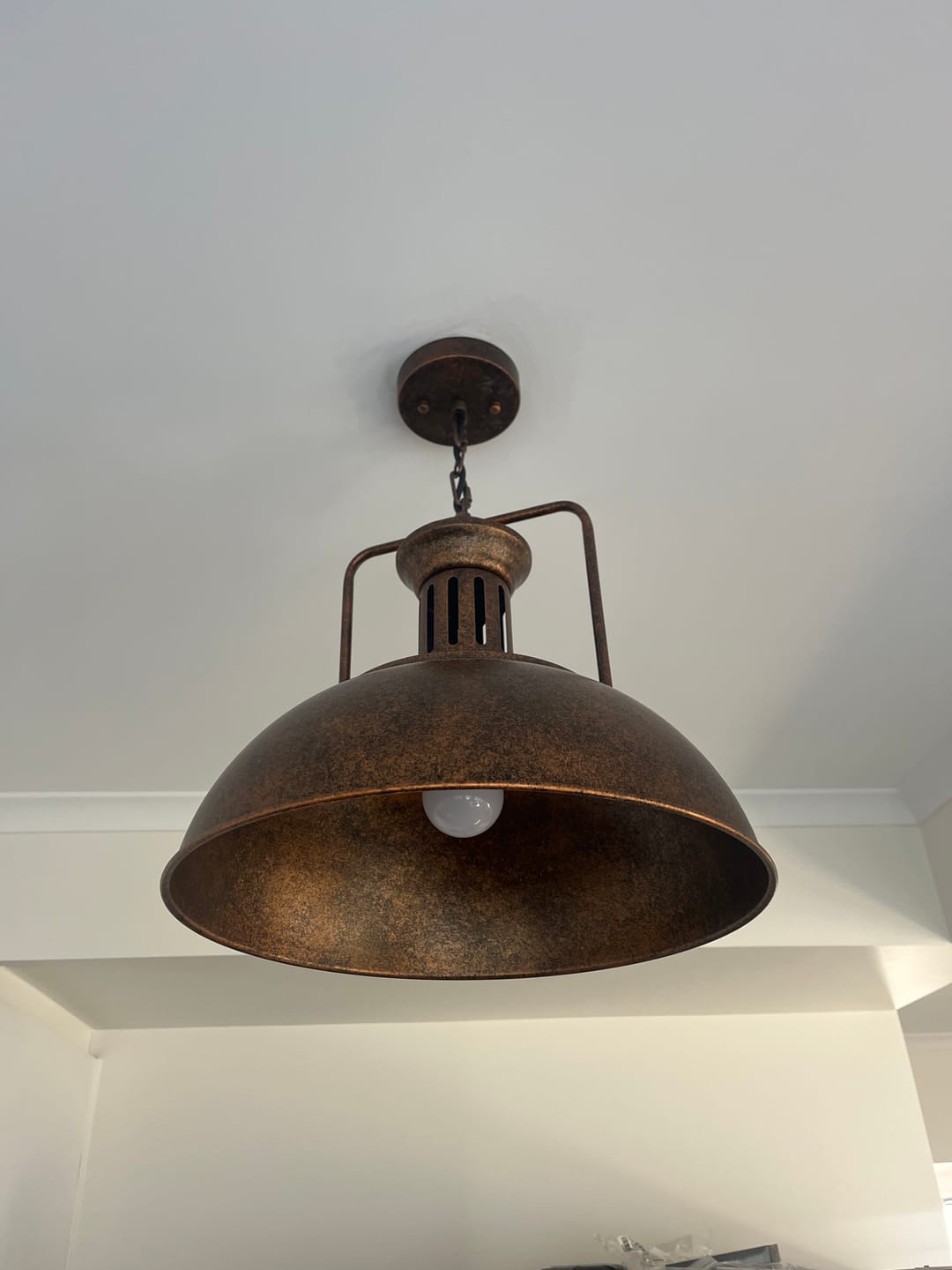 Customer photo review of Farmhouse Rustic Rusty Dome Pendant Light