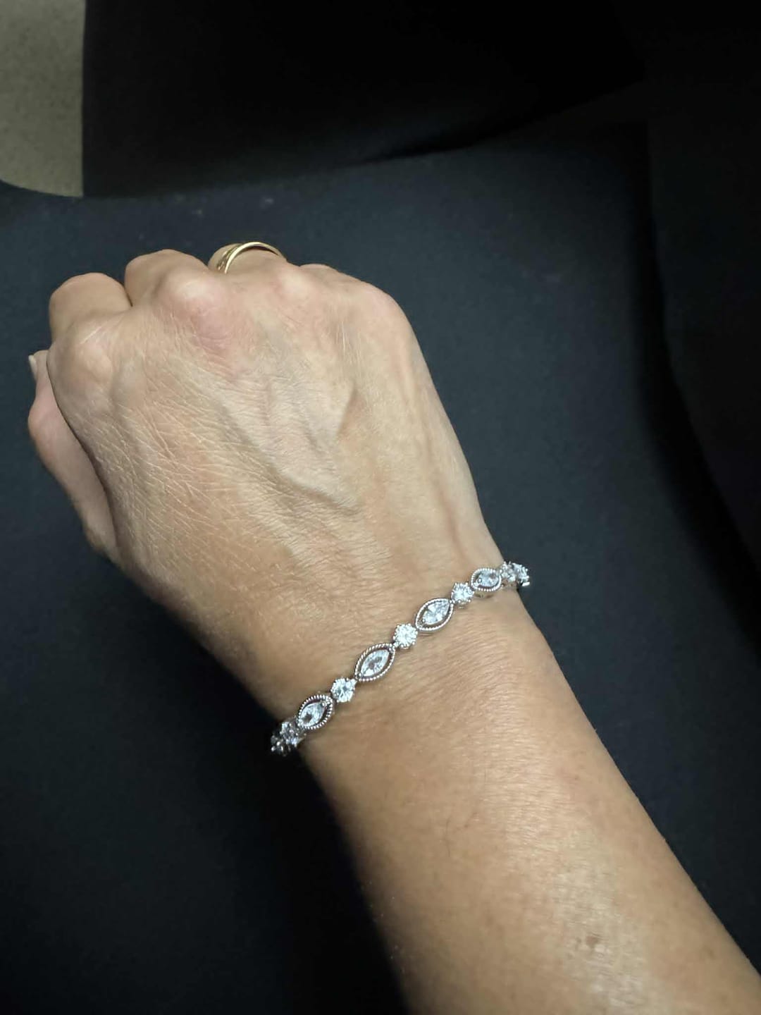Customer photo review of Moira 18k White Gold Plated Tennis Bracelet with Simulated Diamond Crystals