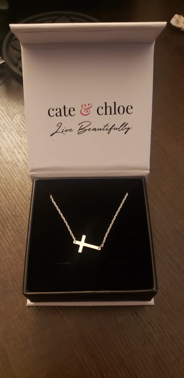 Customer photo review of Nancy 18k White Gold Plated Cross Pendant Necklace